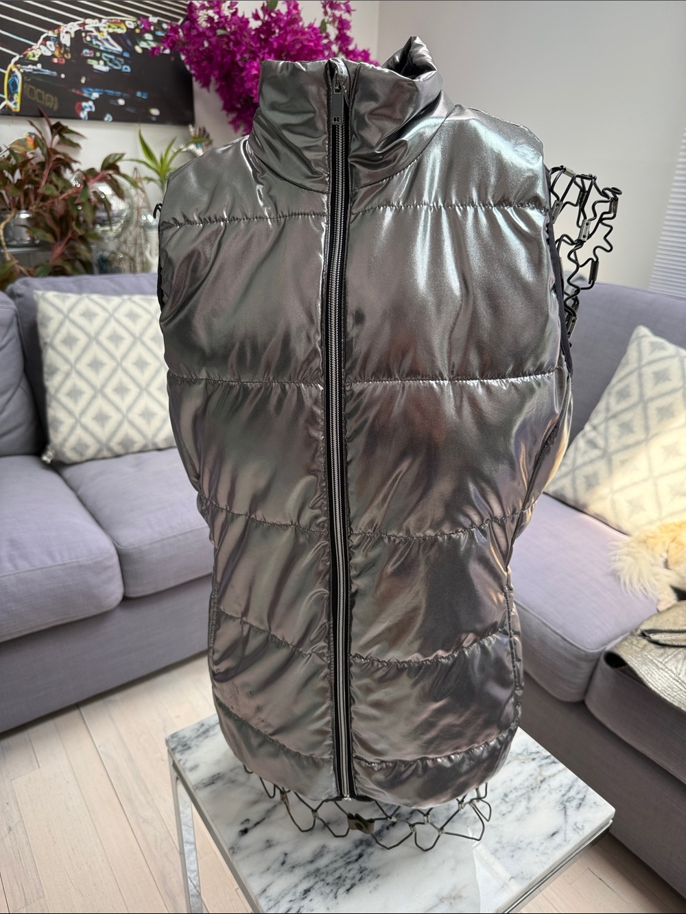 Xersion Metallic Silver Puffer Vest